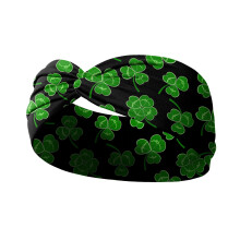 St. Patrick's Day-hoofdbanden voor dames – Ierse groene gebreide hoofdband met klavertje vier, antislip haarband, geschikt voor yoga en hardlopen