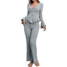 Pyjamaset met lange mouwen en lange broek voor dames - Geschikt als loungewear voor buiten - Grijs, maat M