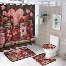 Ensemble de rideau de douche 4 pièces avec tapis et bocaux Mason, décoration de salle de bain imperméable style ferme, motif floral printanier