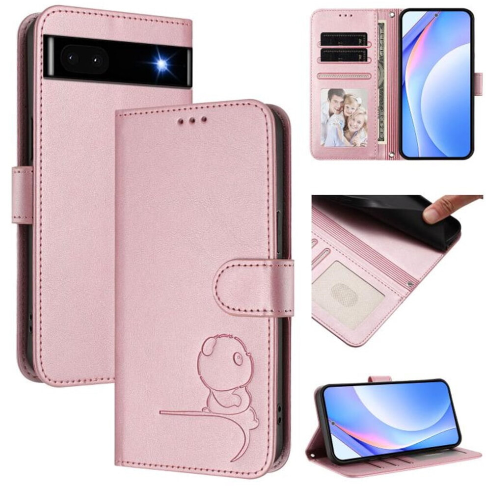 Litter Panda Embossed Leather Phone Case For Google Pixel 6A Â Rfid Wallet, Magnetic Clasp, Lanyard & Flip Stand Â Pink 9482726189374