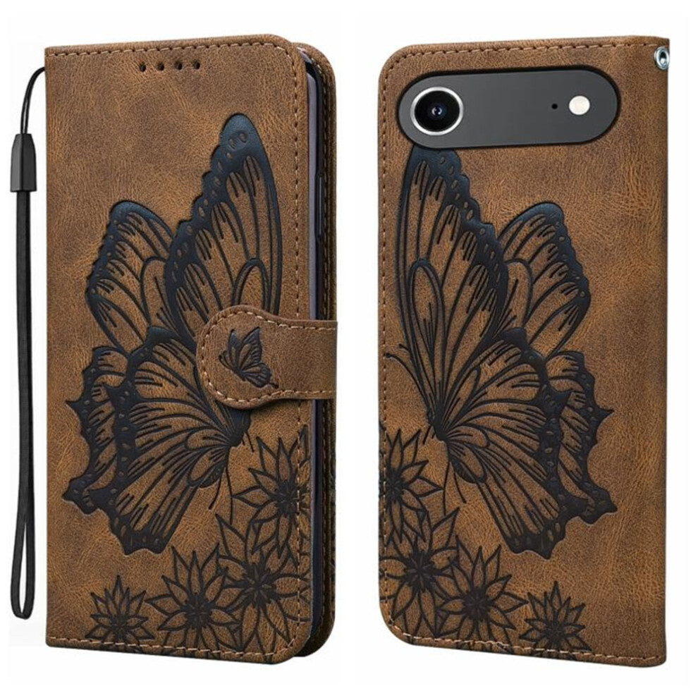 Pu Leather Flip Wallet Case With Strong Magnetic Closure, Card Slots & Butterfly EmbossingâCompatible With Iphone Air 6.5" Brown 9482726189909