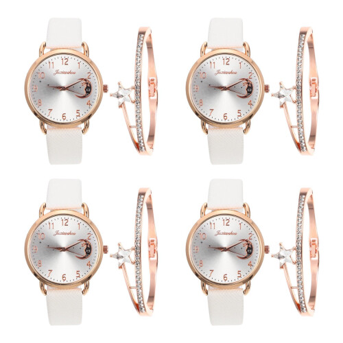 4Sets Damenarmbanduhr Weiß Stern Elegant Modern Freizeit Party 1
