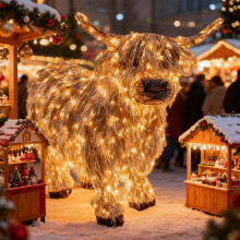 Lighted Highland Cow Outdoor Decor – 3D LED Metal Farm Animal Yard Display, Compatible with Outdoor Farmhouse Garden