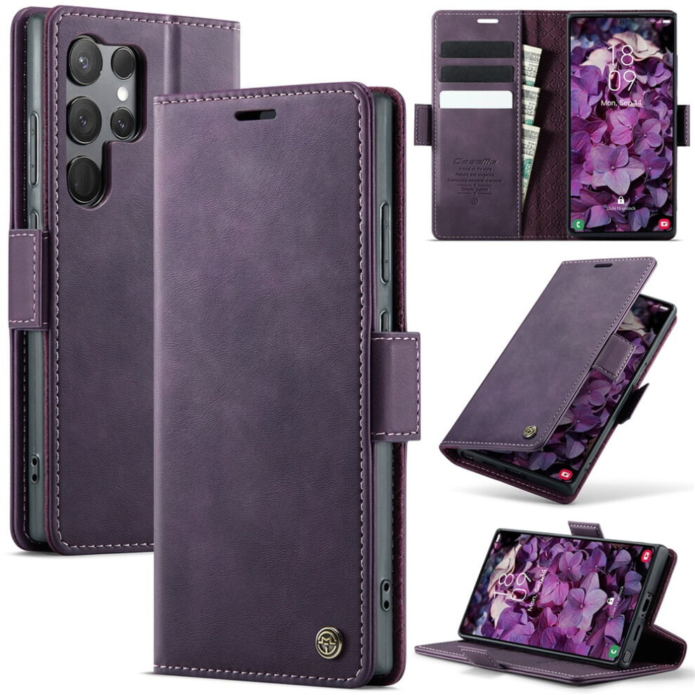 Caseme Calf Leather Wallet Case For Samsung Galaxy S23 Ultra 6.8" Â Rfid Blocking, Magnetic Closure, Card/Cash Slots, Kickstand, Shockproof 9353595704954
