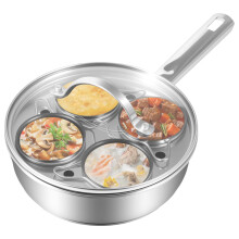Egg Poacher 304 Stainless Steel Poached Egg Maker Pot with 4 Cups Multipurpose Stovetop Poacher Pot for Kitchen Home