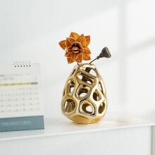 Honeycomb Openwork Ceramic Vase – Mirror Gloss Hollow Decor, Modern Metallic Accent for Living Room/Bedroom/Office, Valentine's Day Gift