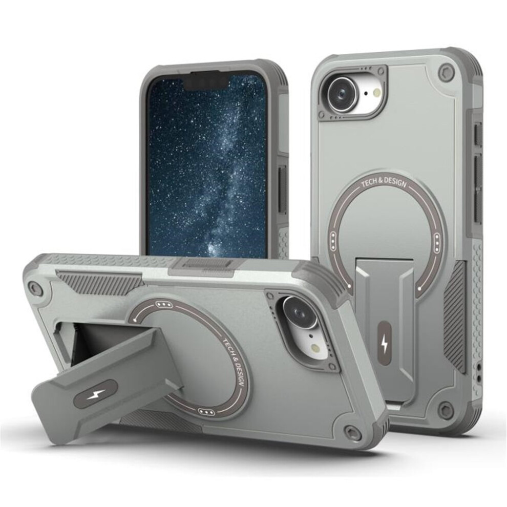 Iphone 16E 6.1" Case [Compatible With Magsafe] Â Military-Grade Shockproof Tpu With Built-In Stand, Grey 9353595704725