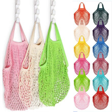 JOR 2PCS Reusable Cotton Mesh Grocery Bags Foldable Long Handle Net Tote Bags for Farmers Market Shopping, Fruit and Vegetable Bags