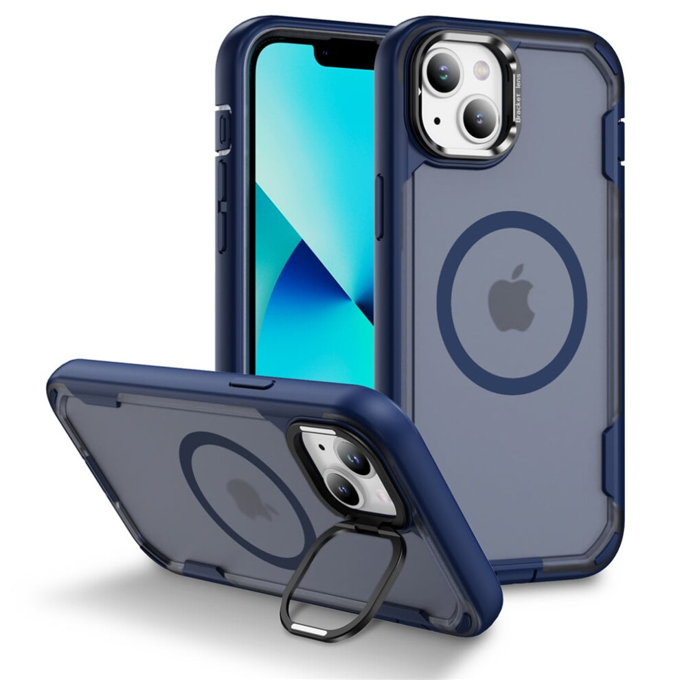Iphone 13 Case With Stand, Magsafe Compatible, Rugged Military-Grade Drop Protection, Built-In Metal Camera Stand, Blue 9353595705760