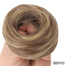Human Hair Messy Bun, 100% Real Ponytail Hair Scrunchies, Natural Curly Chignon Fluffy Donut Updo, Hairpiece with Elastic Rubber Band for Women