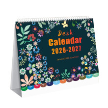 18-Month Desk Calendar 2026–2027 with Flower Pattern, Jan 2026–Jun 2027, Notes, 8"x8", for Home & Office