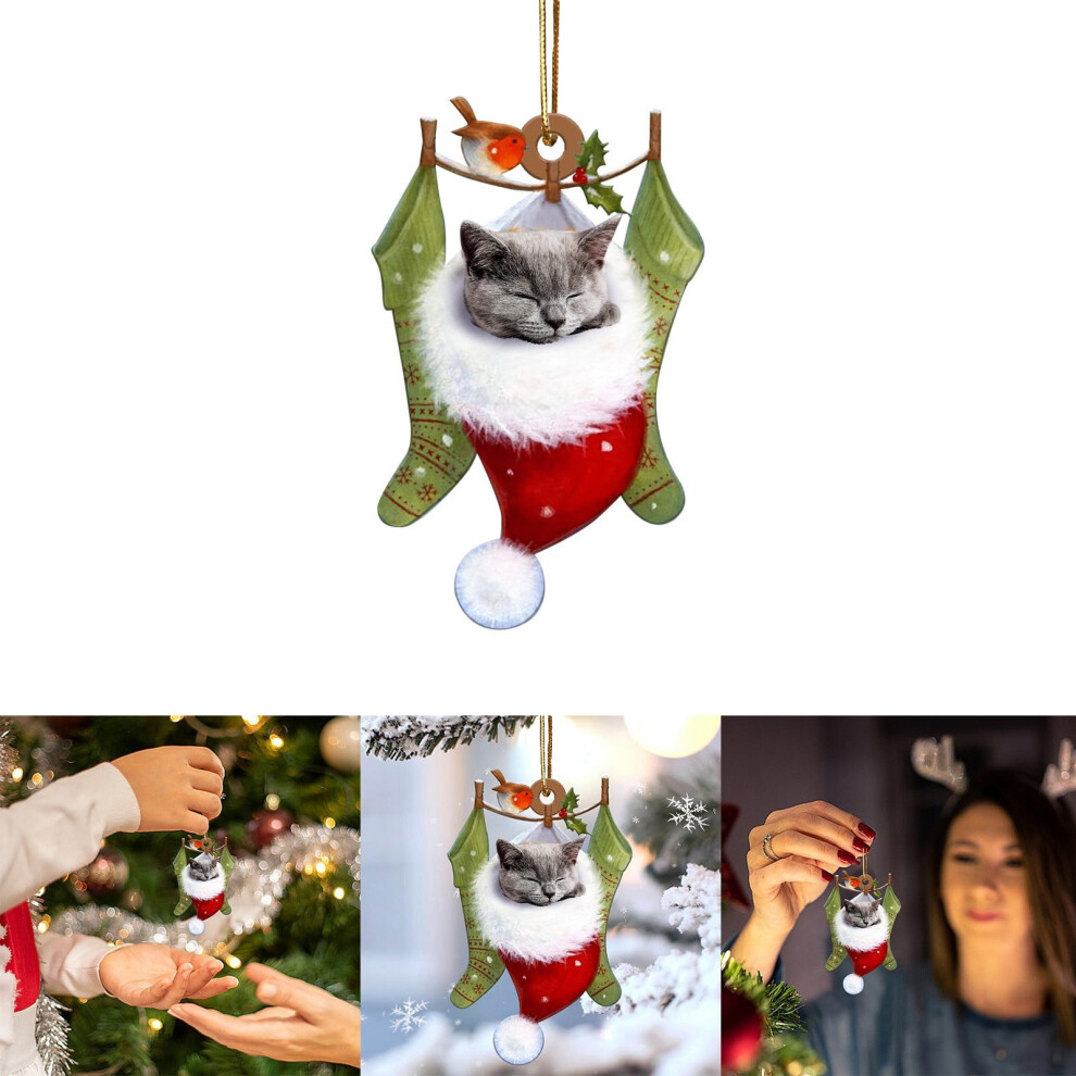 2D Flat Cat Car Rear View Mirror Charm, Acrylic Rear View Mirror Hanging Ornament, Auto Interior Pendant Accessories 9353595706170