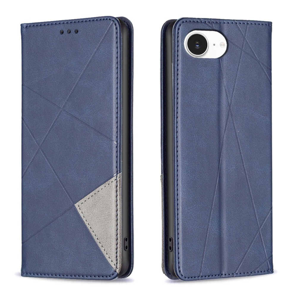 Rhombus Pattern Flip Wallet Leather Case For Compatible With Iphone 16E – Magnetic Closure, Card Holder, Shockproof, Kickstand Blue 9193271144816