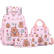 Rucsac Capybara Kawaii Capibara, set de 3 geanți, rucsac de călătorie și școală drăguț de mare capacitate - Compatibil cu iubitorii de