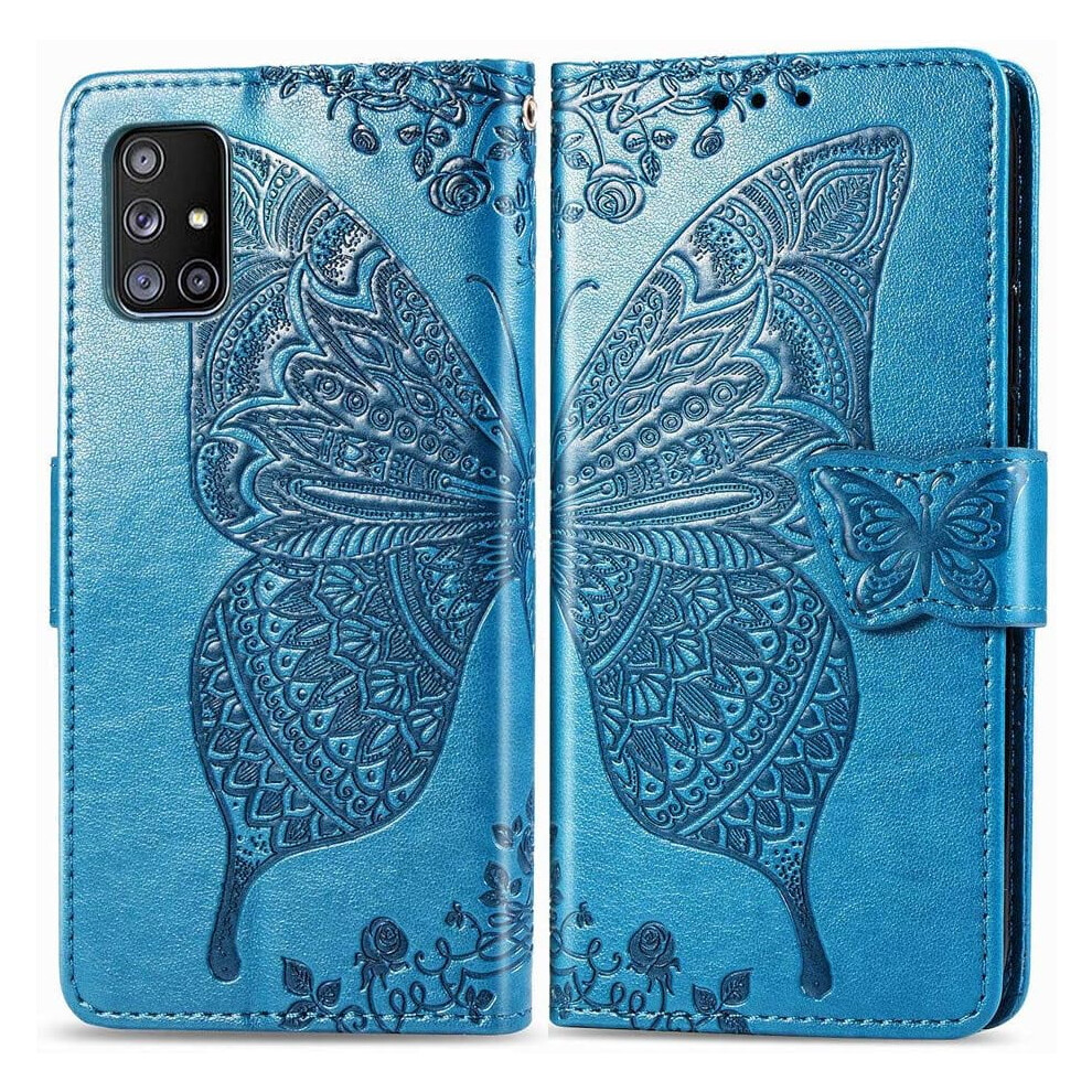 Butterfly Leather Wallet Case For Samsung Galaxy A71 5G Â Flip Folio With Kickstand, Magnetic Closure & Card Holder Blue 9193271147169