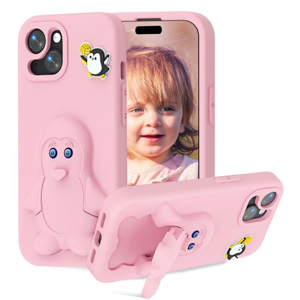 Cartoon Penguin Baby Stand Eva Case For Iphone 15 Â Anti-Fall, Eco-Friendly Pink 9193271146186