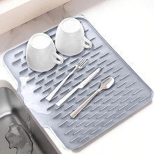 Tapis égouttoir à vaisselle en silicone avec rebord – Tapis de cuisine compact et facile à nettoyer (15,6 po x 12,6 po, gris)
