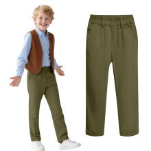 Kids Boy School Uniform Pants Stretch Cotton Chino Navy Khaki Trousers Olive Green 10-11 Years