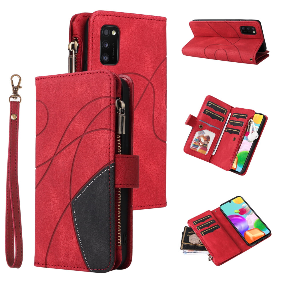 Wallet Phone Case For Compatible With Samsung Galaxy A41 6.1-Inchâ9-Card Holder, Zipper Pocket, Magnetic Closure, Pu Leather Folio With Wrist Red 9193271148029