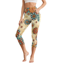 Women's Mandala Flower Yoga Pants with Pockets L