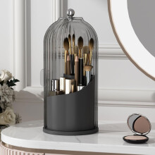 Porte-pinceaux avec couvercle, rotatif à 360, transparent et anti-poussière, pour coiffeuse et plan de travail de salle de bain.