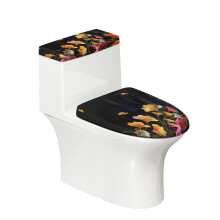 Housse de couvercle de toilette ronde à motif feuille de ginkgo, bord élastique, lot de 2, en tissu extensible anti-poussière pour la maison