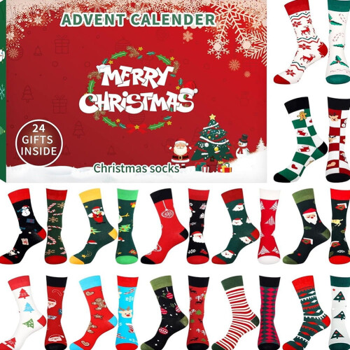 Χριστουγεννιάτικες κάλτσες με ημερολόγιο Advent για ενήλικες, 12 ζευγάρια βαμβακερό