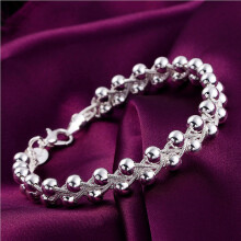 Silver Plated Woven Bead Chain Bracelet for Women