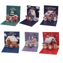 Christmas Cards 6 Pack Small Up Card with Envelopes Stickers 3D Cute Holiday Greeting Cards Santa Snowman Reindeer Xmas Tree Set Box Christmas Cards