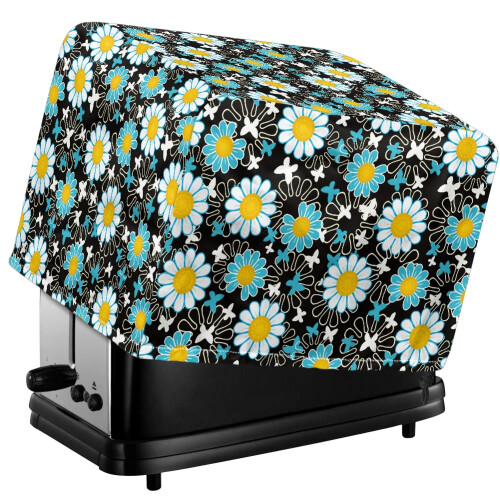 Daisy Print Toaster Cover 2 Slice, Small Appliance Cover for Kitchen with Adjustable Drawstring, Waterproof Bread Machine Protector