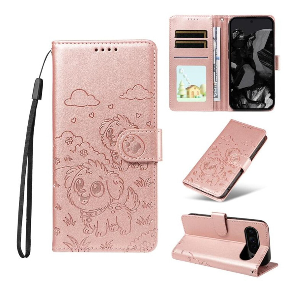 Dog-Embossed Leather Phone Case For Google Pixel 9 Pink 975221356710