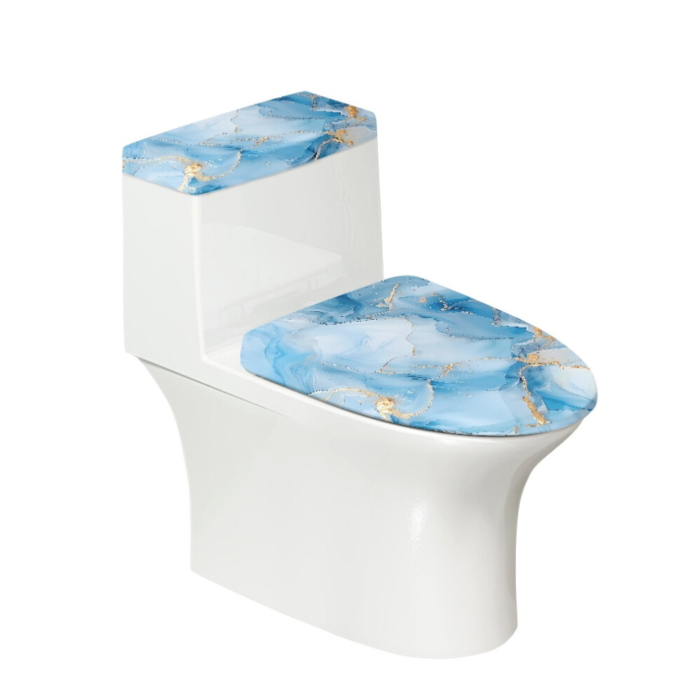 Marble Print Toilet Lid & Tank Cover With Elastic Edge, Machine Washable, Fits Oval/Elongated/Round Seats 9327961792456