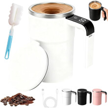 SpinBrew Mug - Self-Stirring Magnetic Coffee Cup with Temp Display, Rechargeable Portable Automatic Stirring Mug for Coffee Milk Beverages
