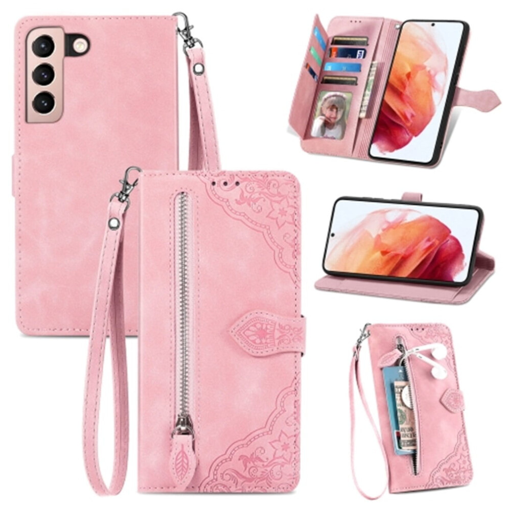 Compatible With Samsung Galaxy S21 Plus 5G 6.7" Pu Leather Magnetic Flip Wallet Case With Lanyard, Wristlet & Zipper Card Holder 9353595703018