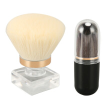 Pennello per cipria, blush, viso con setole bianche, testa rotonda, con custodia protettiva