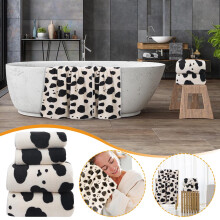 Cow Print Velvet Towel Set - 2Pcs High Density Soft Fleece Bath & Hand Towel (27.6x55.1in/13.8x29.5in) Super Absorbent for Home Gym Spa, Couples Gift