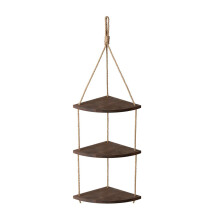 Rustic Wood Shelves, Floating Wall Shelving for Decor and Storage, Three-Tier Display with Adjustable Hemp Rope, Ideal for Corner Mounting in Any Room