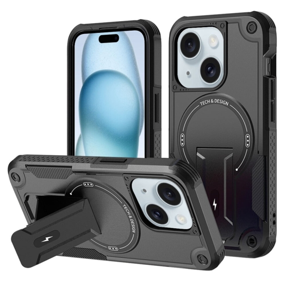 Iphone 15 (6.1") Case Â Magsafe Compatible, Military-Grade Shockproof Tpu With Built-In Invisible Stand, Black 9353595704237