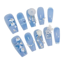 (XS) Faux Onglets Bleu Floral - Sans Odeur & Éco