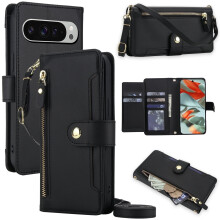 Custodia a portafoglio per Google Pixel9Pro/9 – Cover a libro in pelle PU con porta carte, tasca con cerniera, cinturini rimovibili e protezione