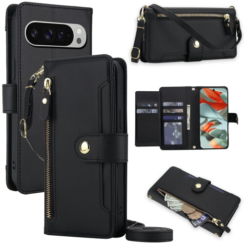 Θήκη Google Pixel9Pro/9Wallet – Δερμάτινη θήκη PU με θήκη για κάρτες, τσέπη με φερμουάρ,