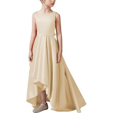 Kortærmet Junior Brudepigekjoler Firkantet Hals Blomsterpigekjole Chiffon A-linje Pageantkjole Beige 5-6 År
