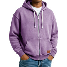 Herren-Kapuzenjacke mit durchgehendem Reißverschluss, Used-Look, Lila, Größe S