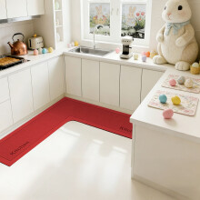 Kitchen Corner Sink Mat L-Shaped Absorbent Anti-Slip Red