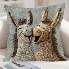 Capa de Almofada Bordada com Burro - Almofada Quadrada de Pelúcia Macia de 45 cm para Sofá, Sala de Estar e Quarto, Decoração Vintage de Casa de