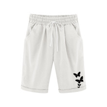 Bermudashorts for jenter, knelange, rette ben, lange shorts, løse, avslappede, ensfargede, snøring, elastisk midje, korte bukser, hvite, 5-6 år