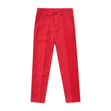 Fiú lapos elejű twill chino nadrág, kockás, rugalmas, karcsúsított, cipzáras iskolai egyenruha, piros, 5-6 éveseknek