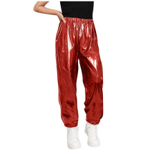 Piger Metalliske Bukser Holografiske Skinnende Glitrende Elastiske Joggingbukser Løse Hip Hop Bukser Rød 15-16 År