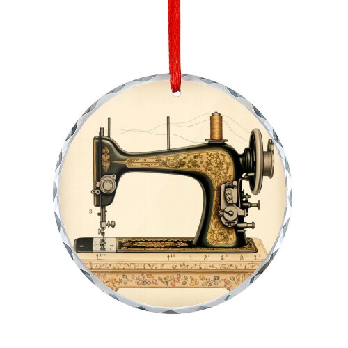 Vintage Sewing Machine Ornament Crystal Glass 1pc