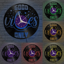 Orologio da parete in vinile "Good vibes onlyencoinvolgente", orologio da parete in vinile silenzioso e senza ticchettio (12 pollici P-LED)